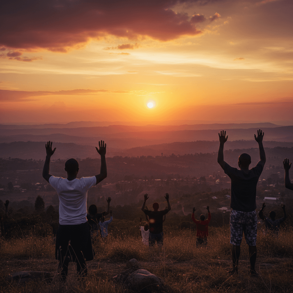 Worship moment in natural landscape