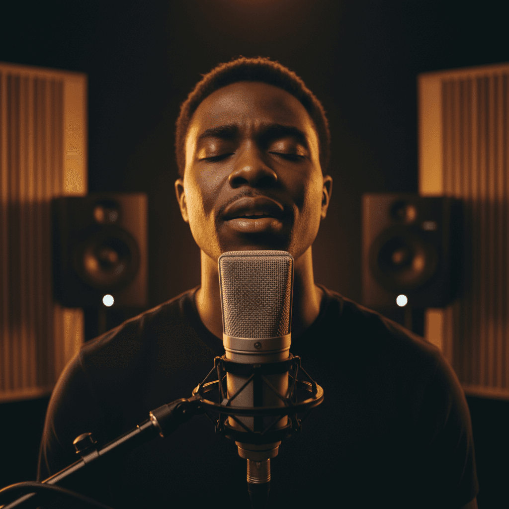 Gospel artist recording in studio