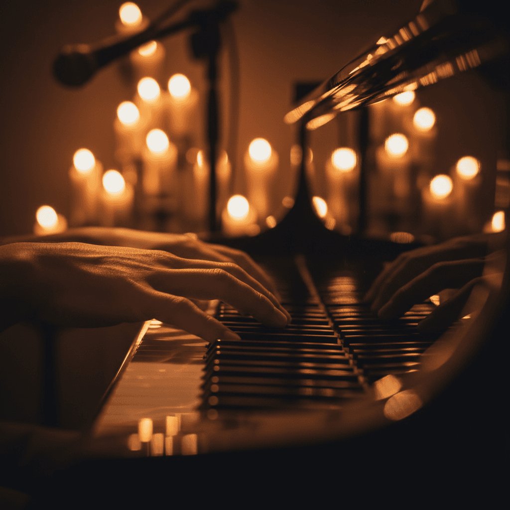Hands on piano keys in warm candlelight, moment of worship composition