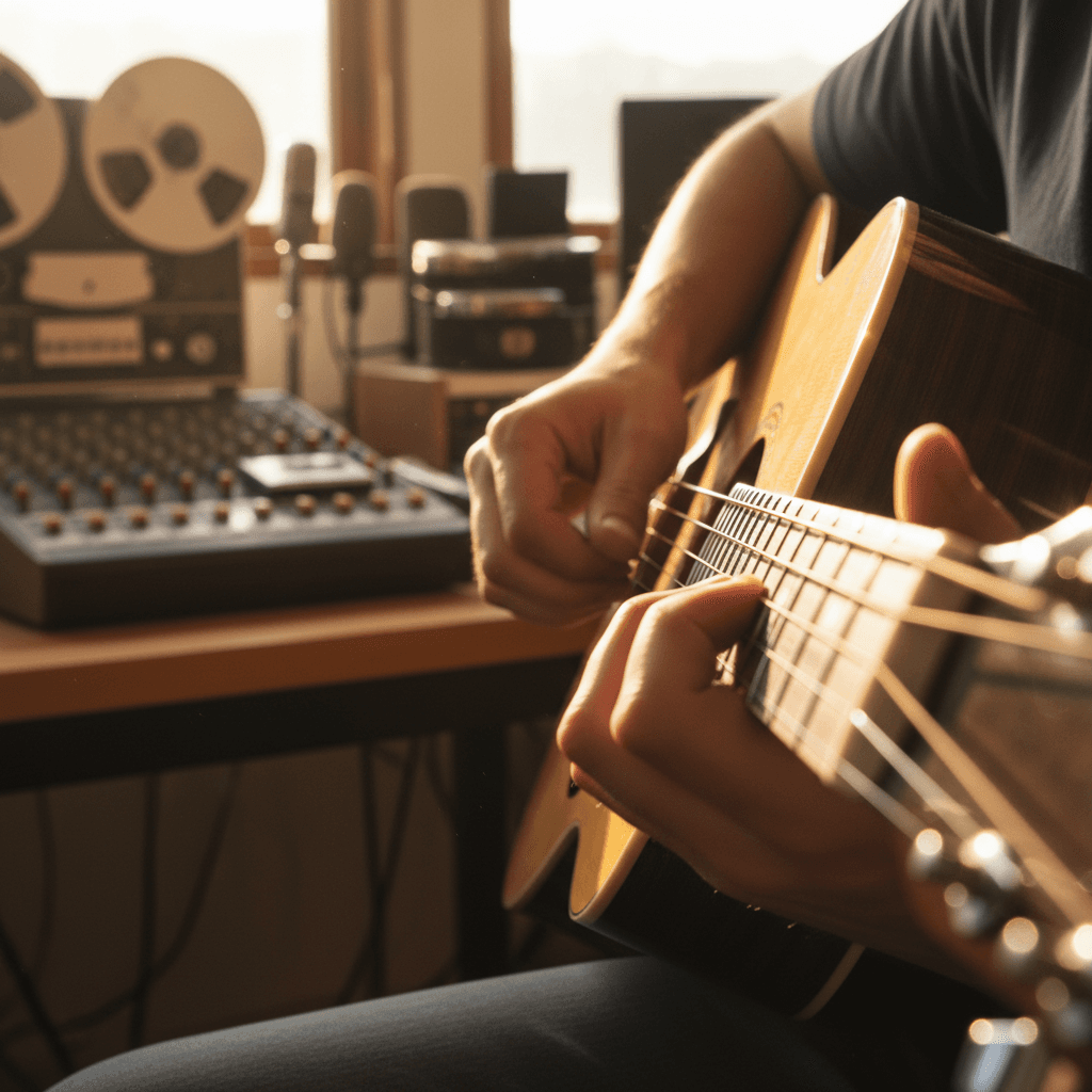 Microphone in a warm home studio setting