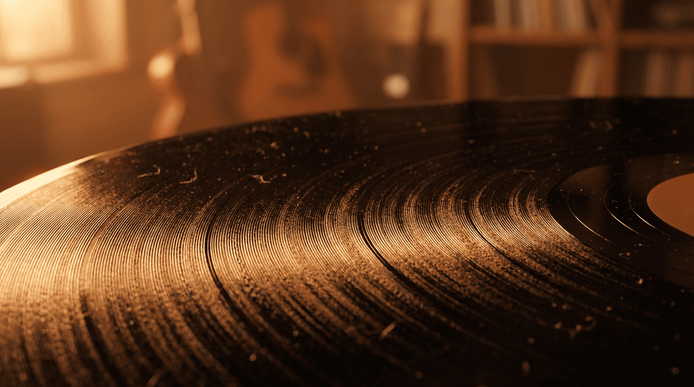 Vinyl album cover with gold and black design