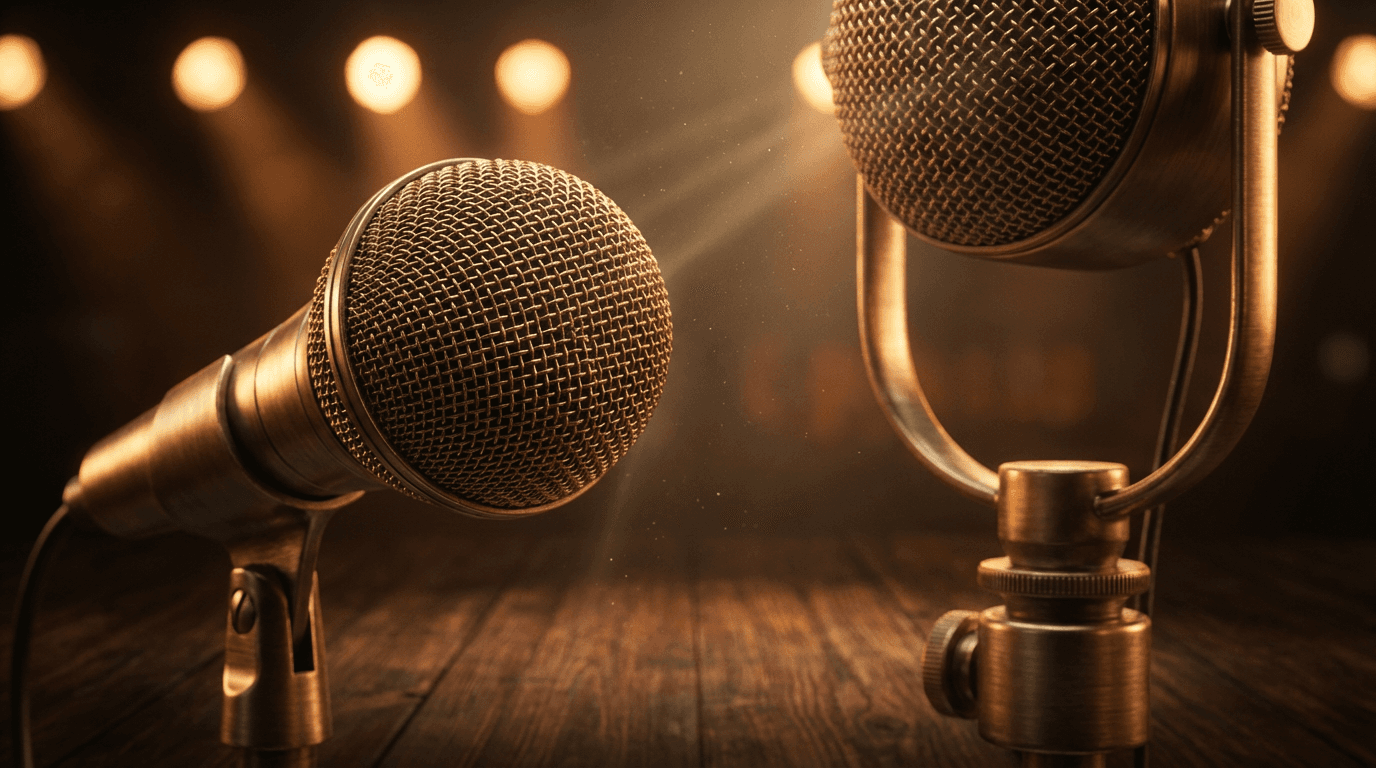 Close-up of worship microphone in warm golden candlelight