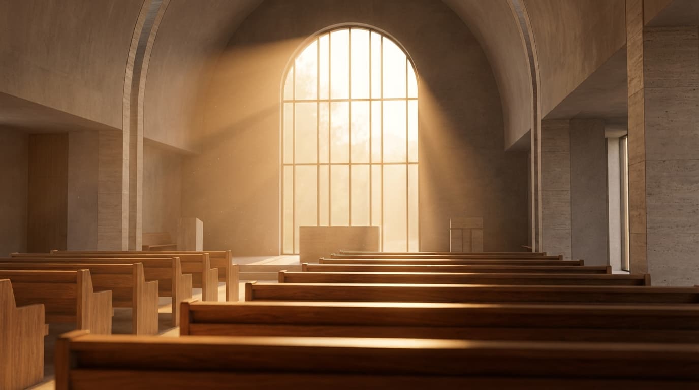 Intimate church stage with microphone and warm candlelit atmosphere