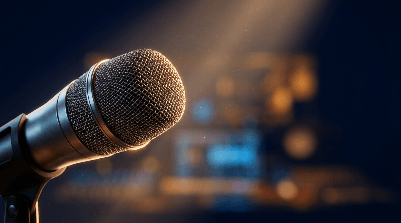 Microphone in studio light, ready to record worship music